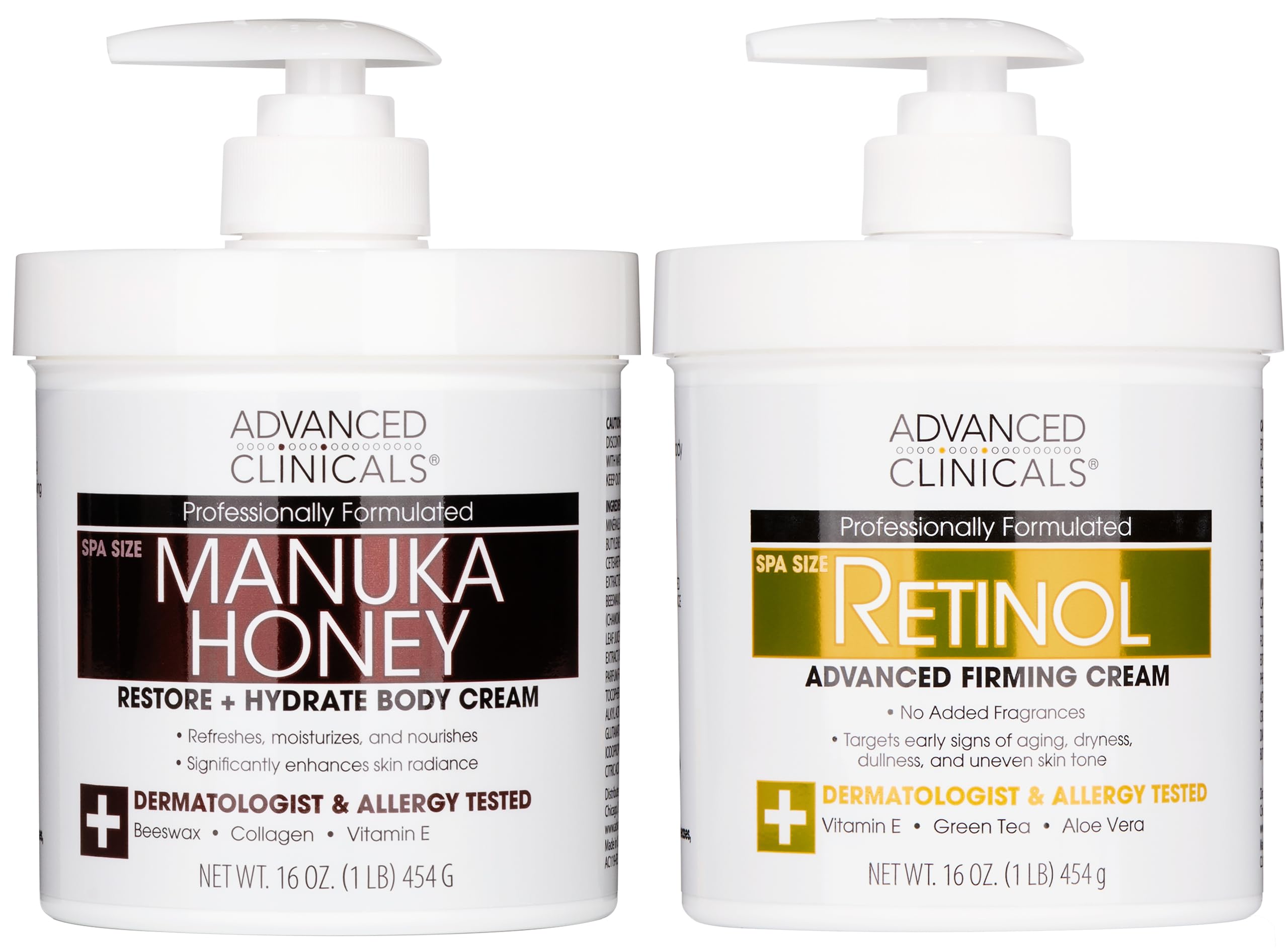 Advanced Clinicals retinol body cream bottle shows rich, non-greasy hydration for smoother skin.