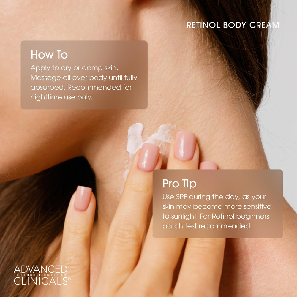 Advanced Clinicals Retinol Body Cream used as part of nighttime routine.