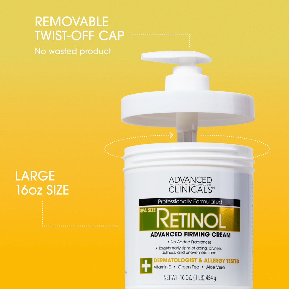 Advanced Clinicals retinol body cream pump bottle enables easy daily application.