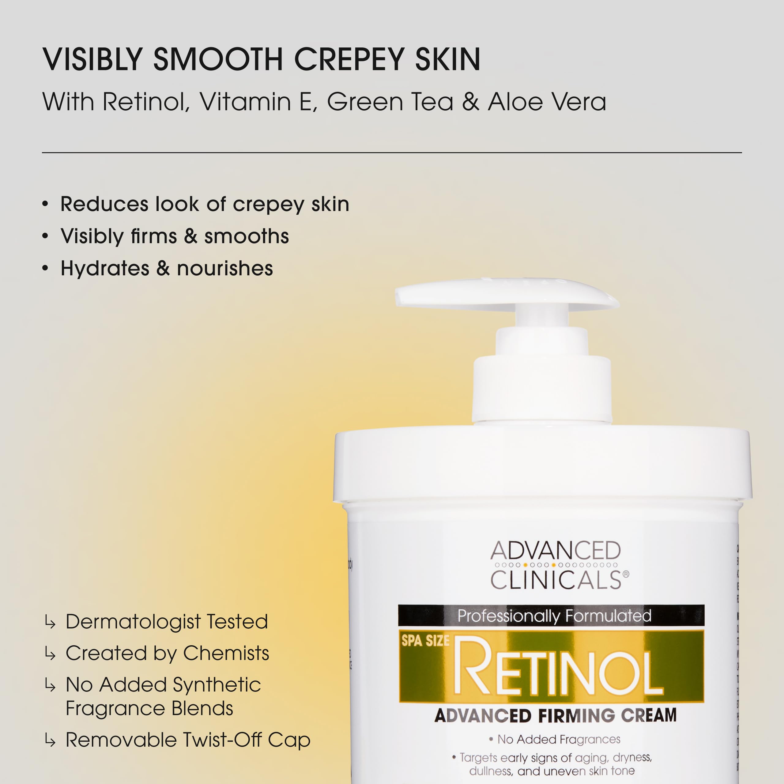 Advanced Clinicals retinol body cream texture closeup highlights creamy slip and deep moisture.