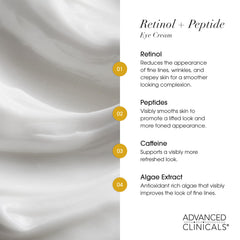 Advanced Clinicals retinol body cream tub illustrates moisturizing, smoother, and firmer-looking skin.