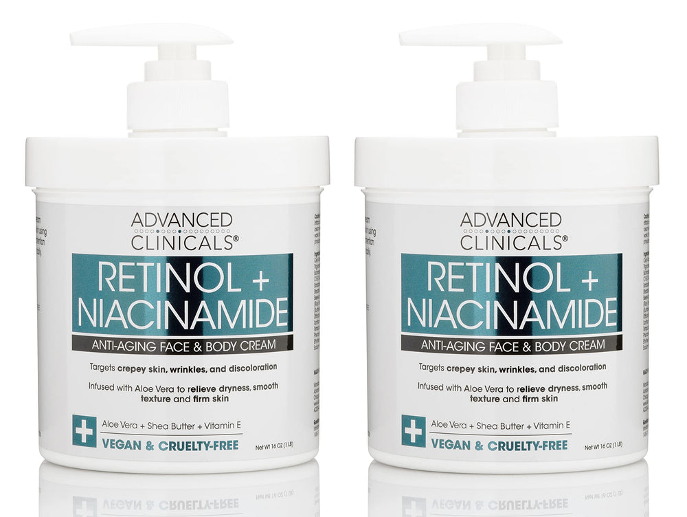 Advanced Clinicals retinol body and face lotion pump bottle smoothing skin texture.