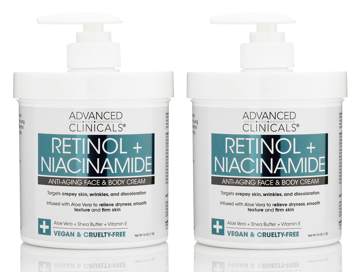 Advanced Clinicals retinol body and face lotion pump bottle smoothing skin texture.