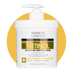 Advanced Clinicals retinol body lotion pump application improves skin texture with deep hydration.