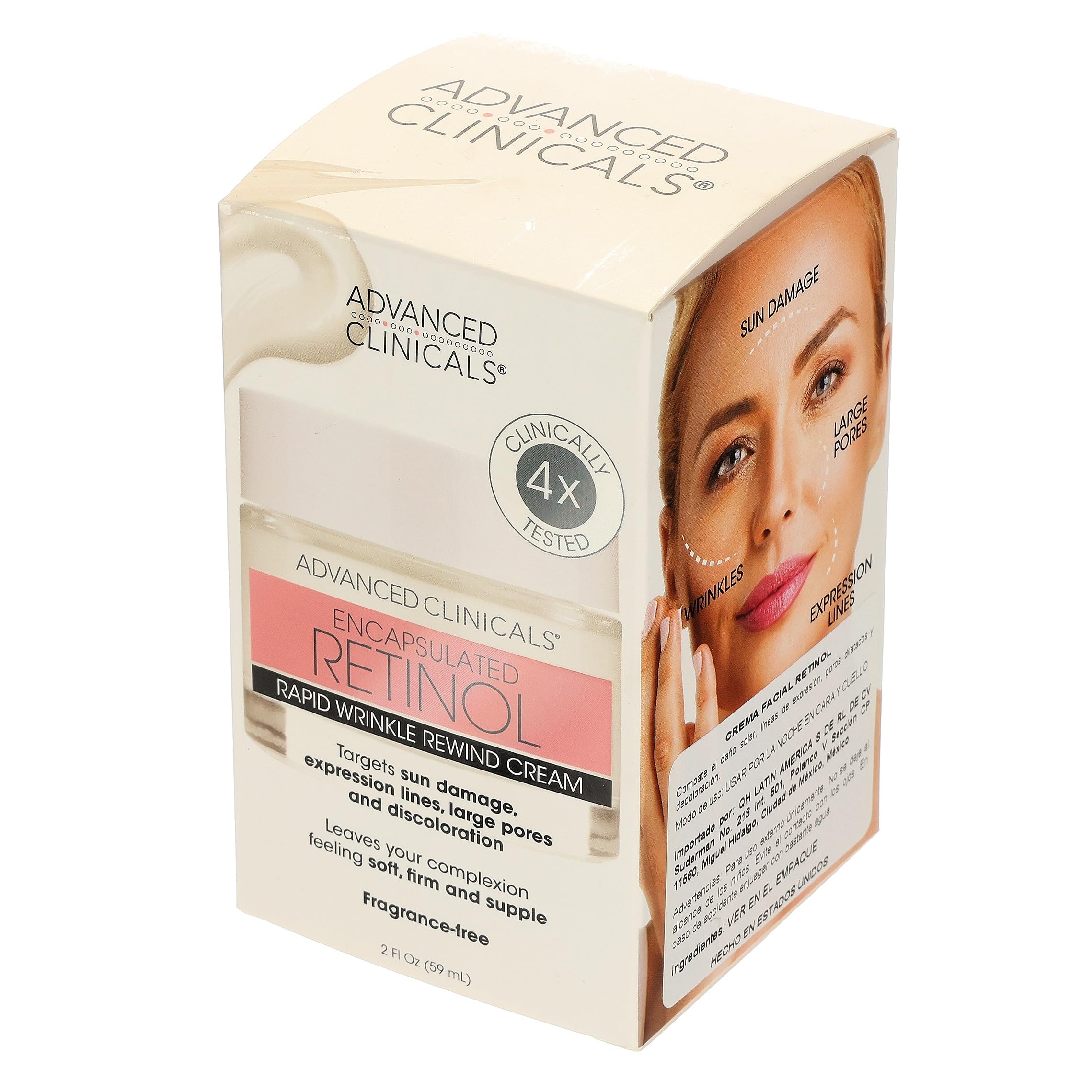 Advanced Clinicals Retinol Cream applied to face and neck for texture improvement.