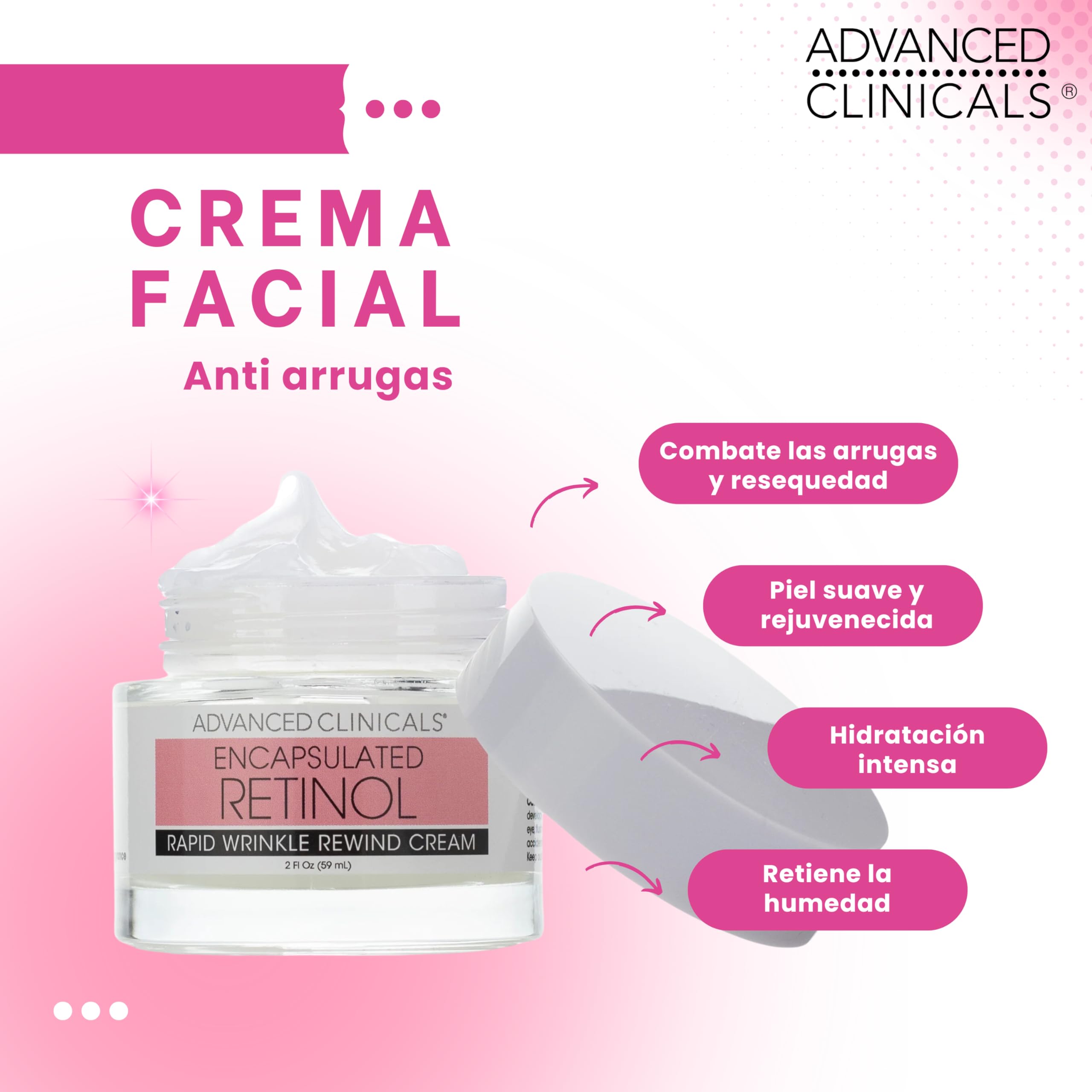 Advanced Clinicals Retinol Cream showcases rosehip oil nourishment for soft skin.