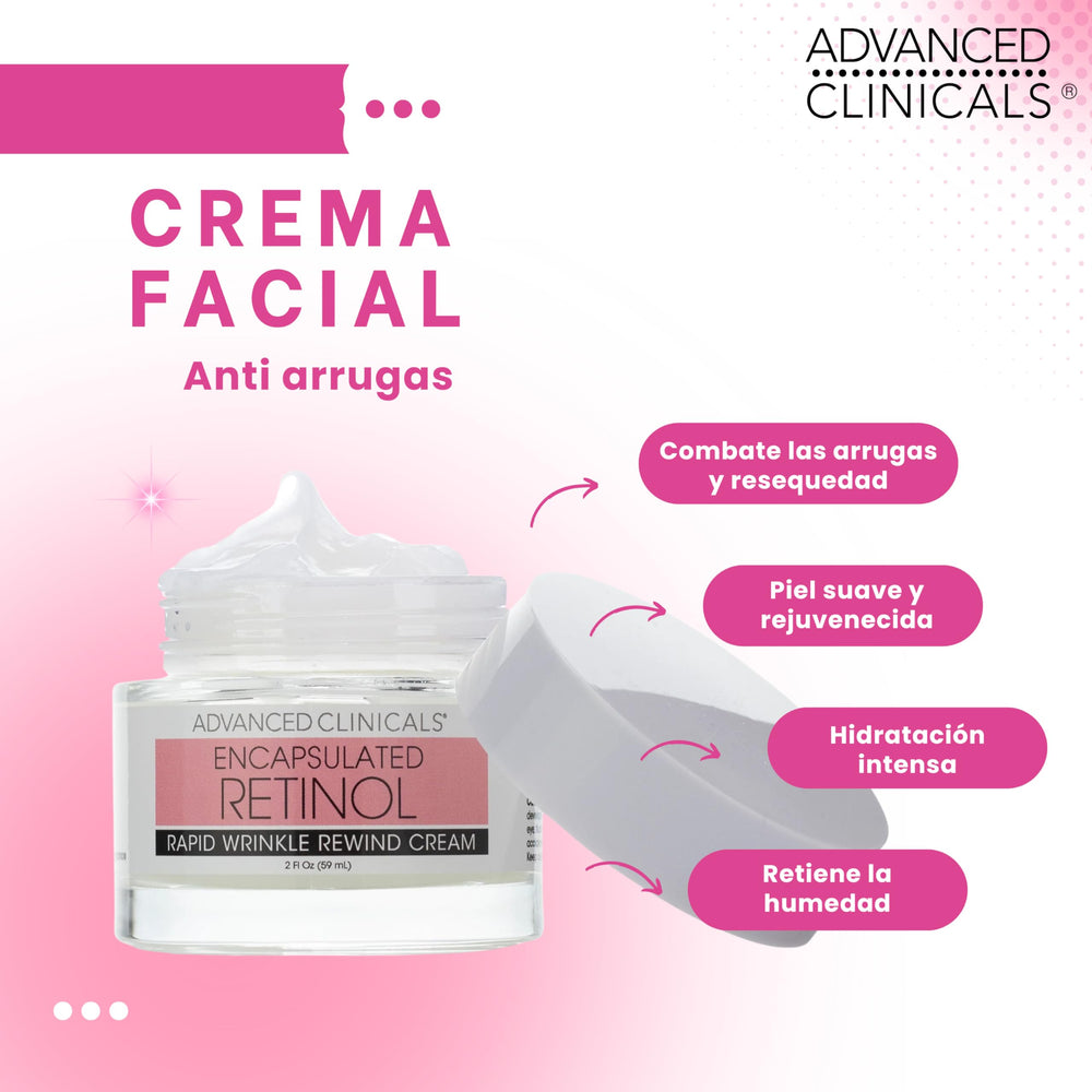 Advanced Clinicals Retinol Cream showcases rosehip oil nourishment for soft skin.