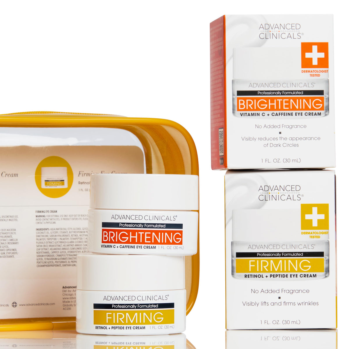 Advanced Clinicals retinol eye cream bottle promotes firming and smoother under-eye appearance.