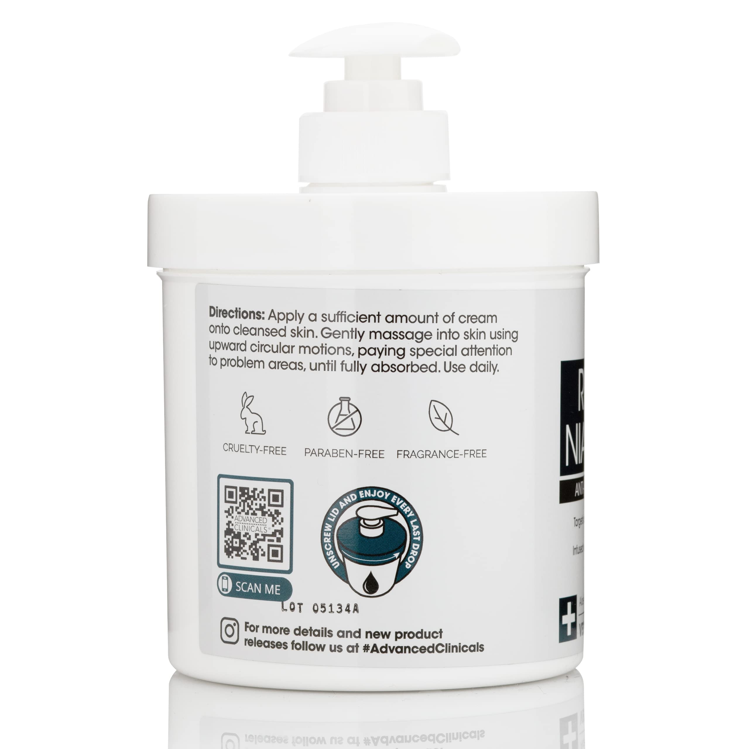 Advanced Clinicals retinol lotion applied to the face by hand for even tone.