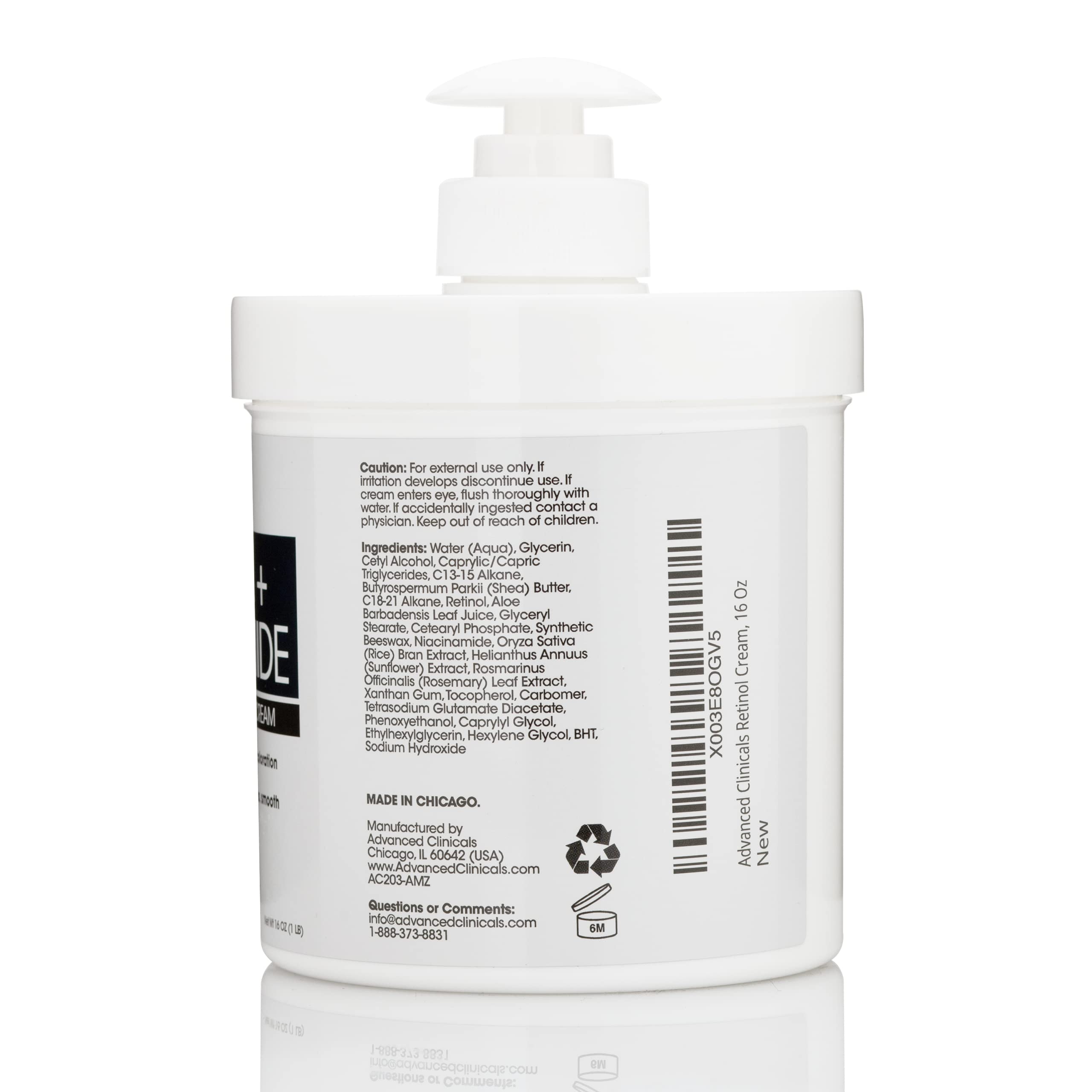 Advanced Clinicals retinol lotion jar closeup showing creamy formula for neck and décolleté.