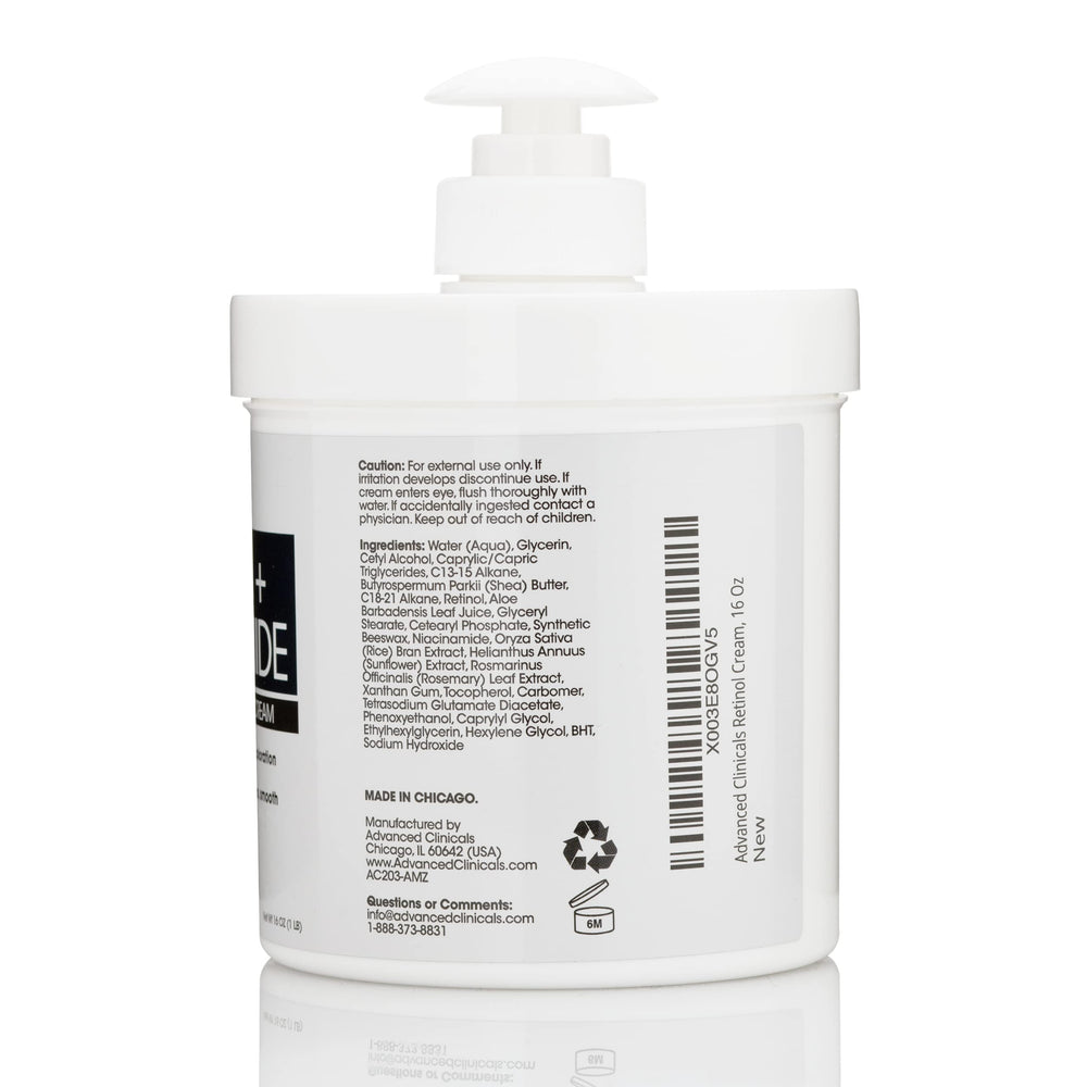 Advanced Clinicals retinol lotion jar closeup showing creamy formula for neck and décolleté.