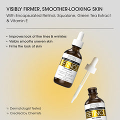 Advanced Clinicals Retinol serum bottle firms and smooths skin.