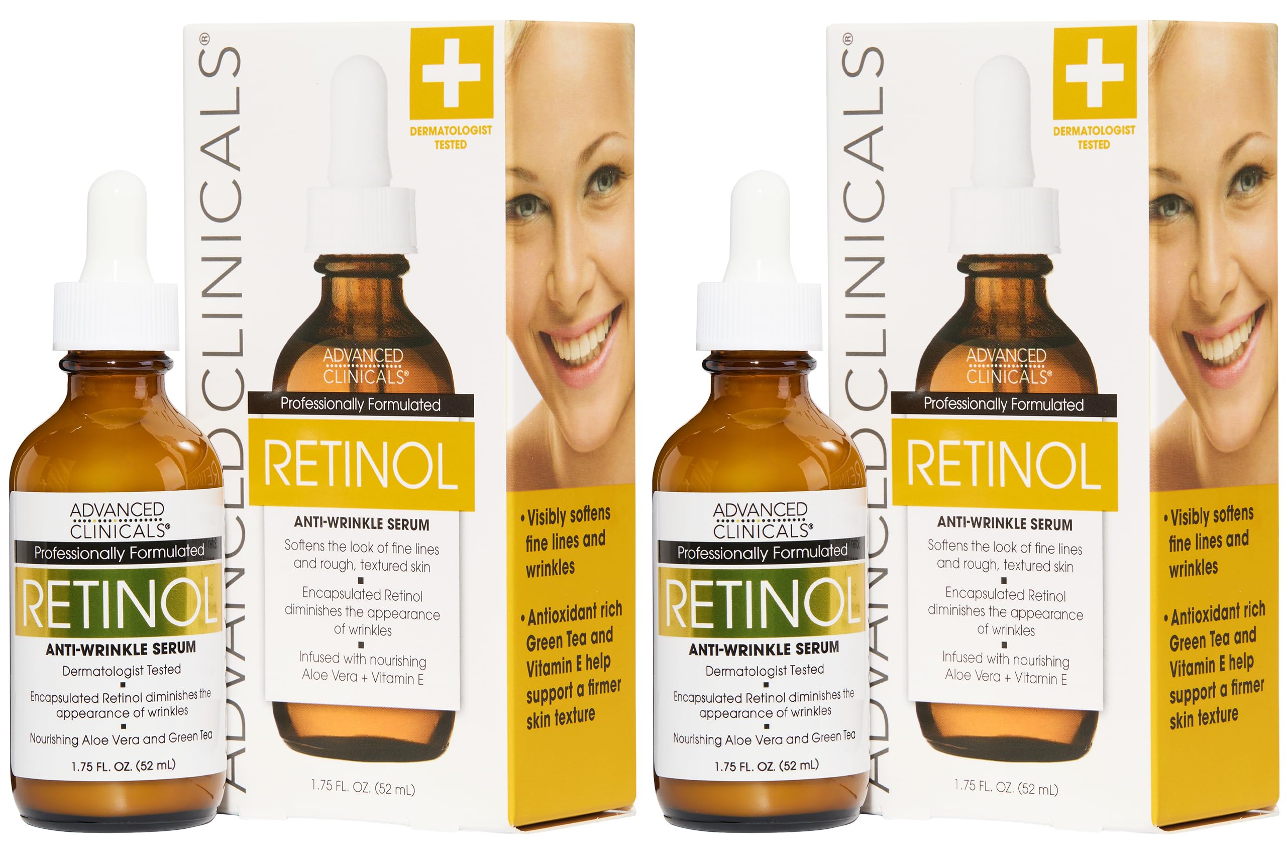 Advanced Clinicals Retinol Serum bottle pour showing hydration for smoother skin