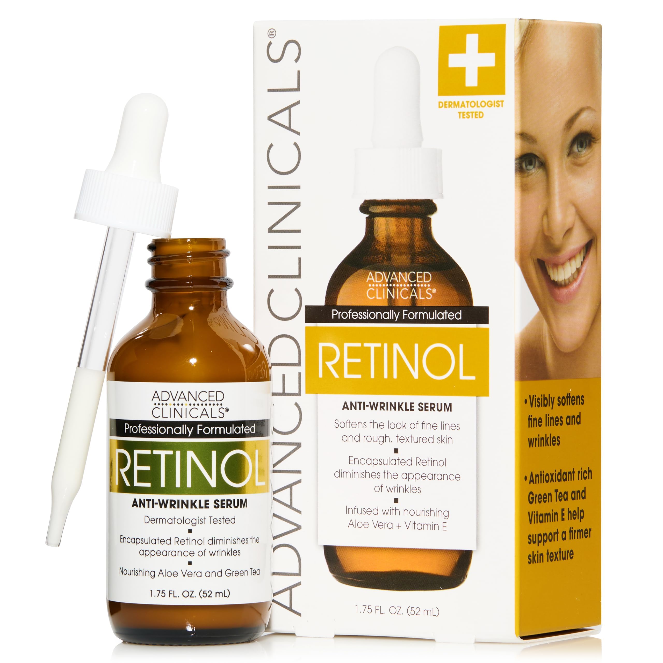 Advanced Clinicals retinol serum bottle for hydrated, smoother skin