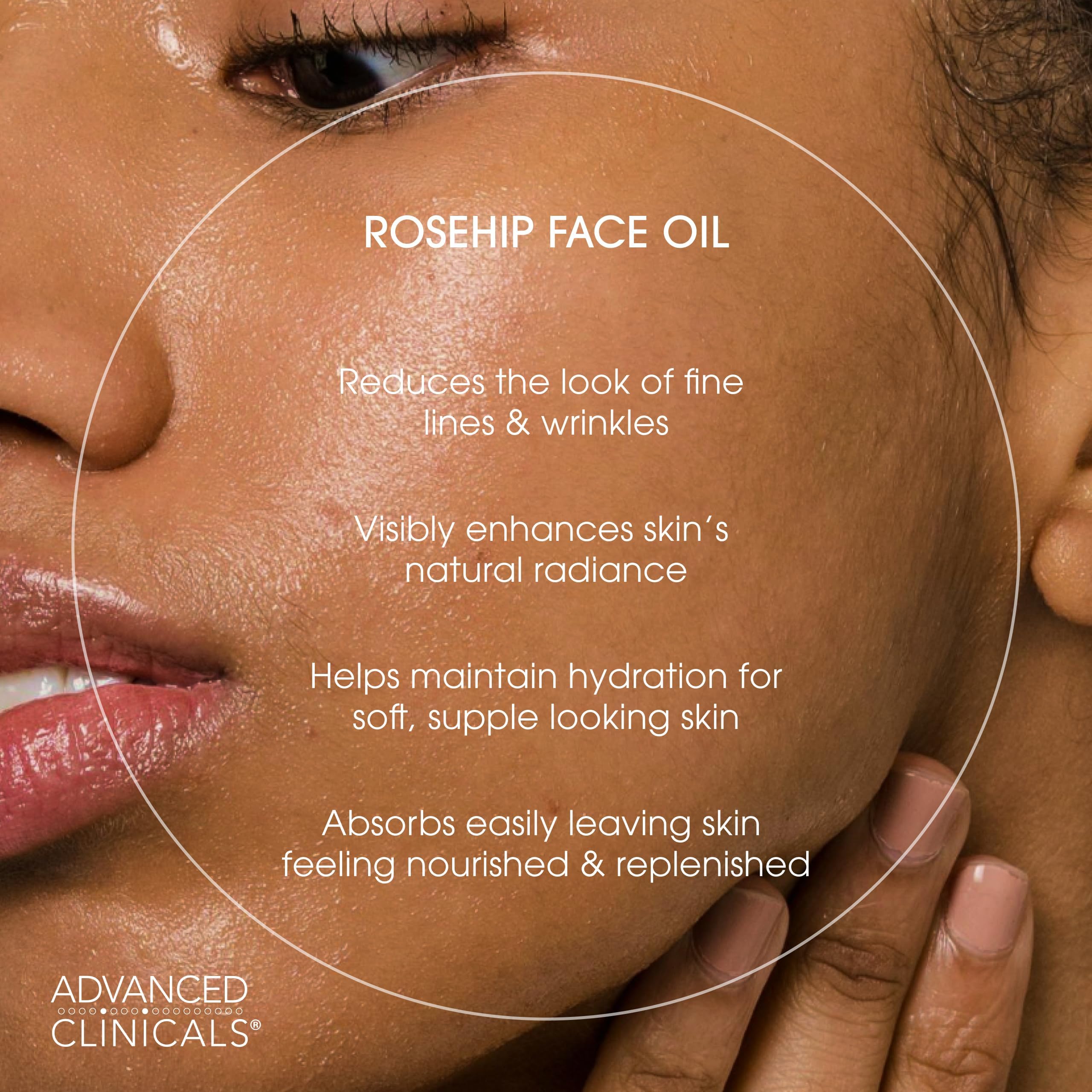 Advanced Clinicals Rosehip Oil Face texture swirl exhibiting silky, lightweight feel