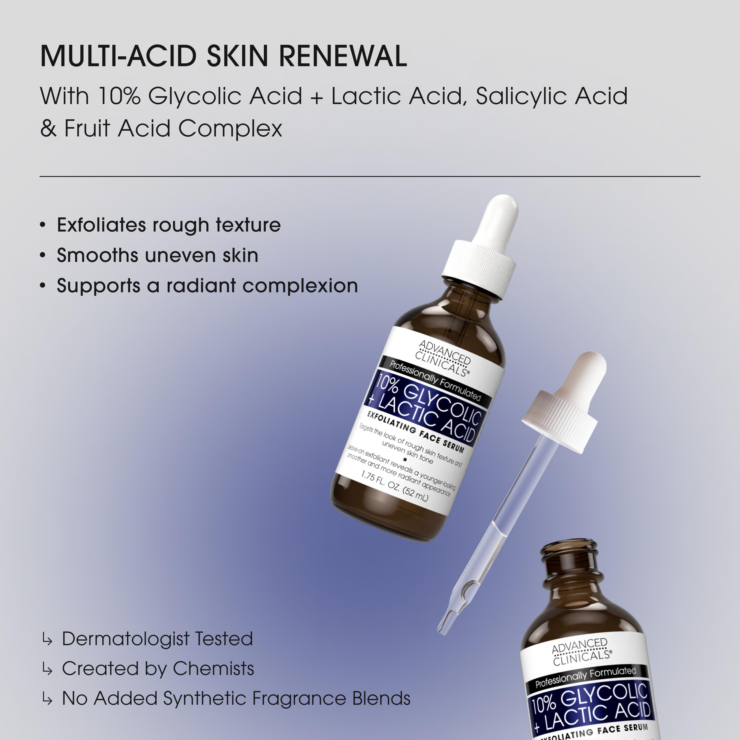 Advanced Clinicals serum texture shown during application for smoother skin.