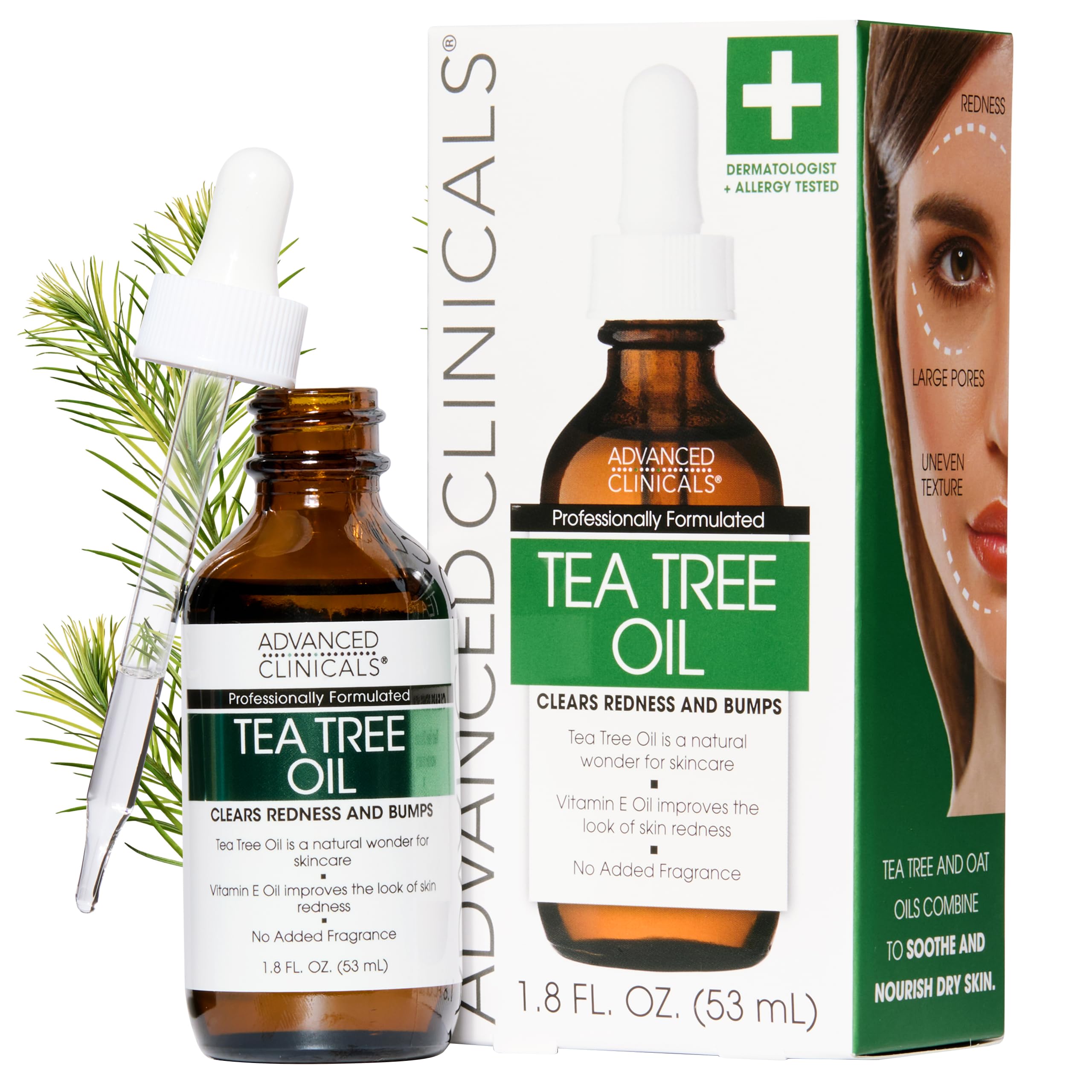 Advanced Clinicals Tea Tree Oil Serum bottle front view for pore refinement