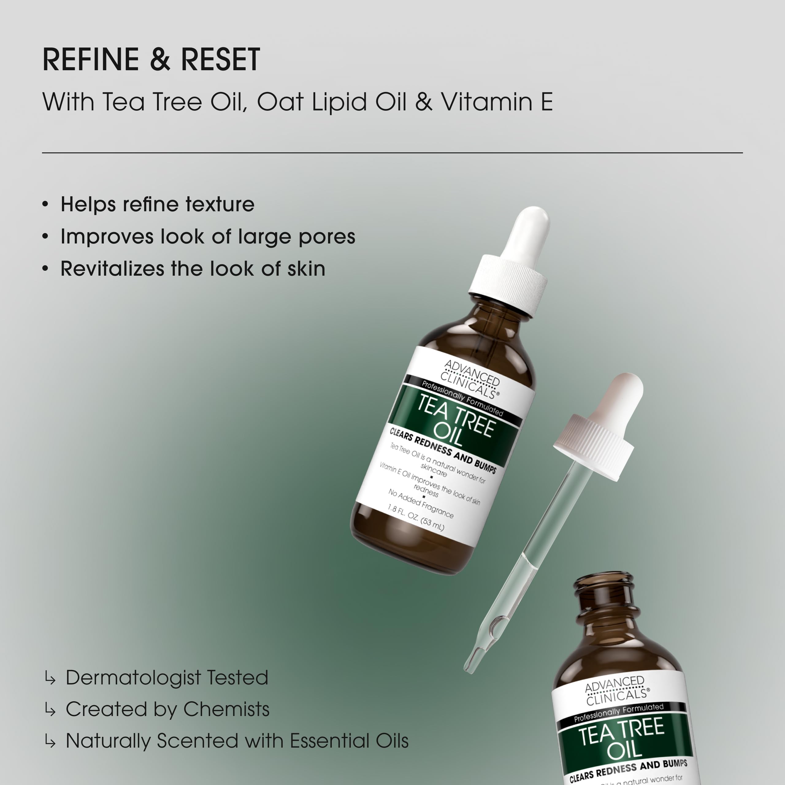 Advanced Clinicals Tea Tree Oil Serum dropper close up for precise application