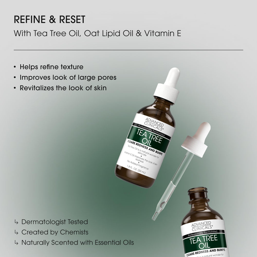 Advanced Clinicals Tea Tree Oil Serum dropper close-up demonstrates precise application