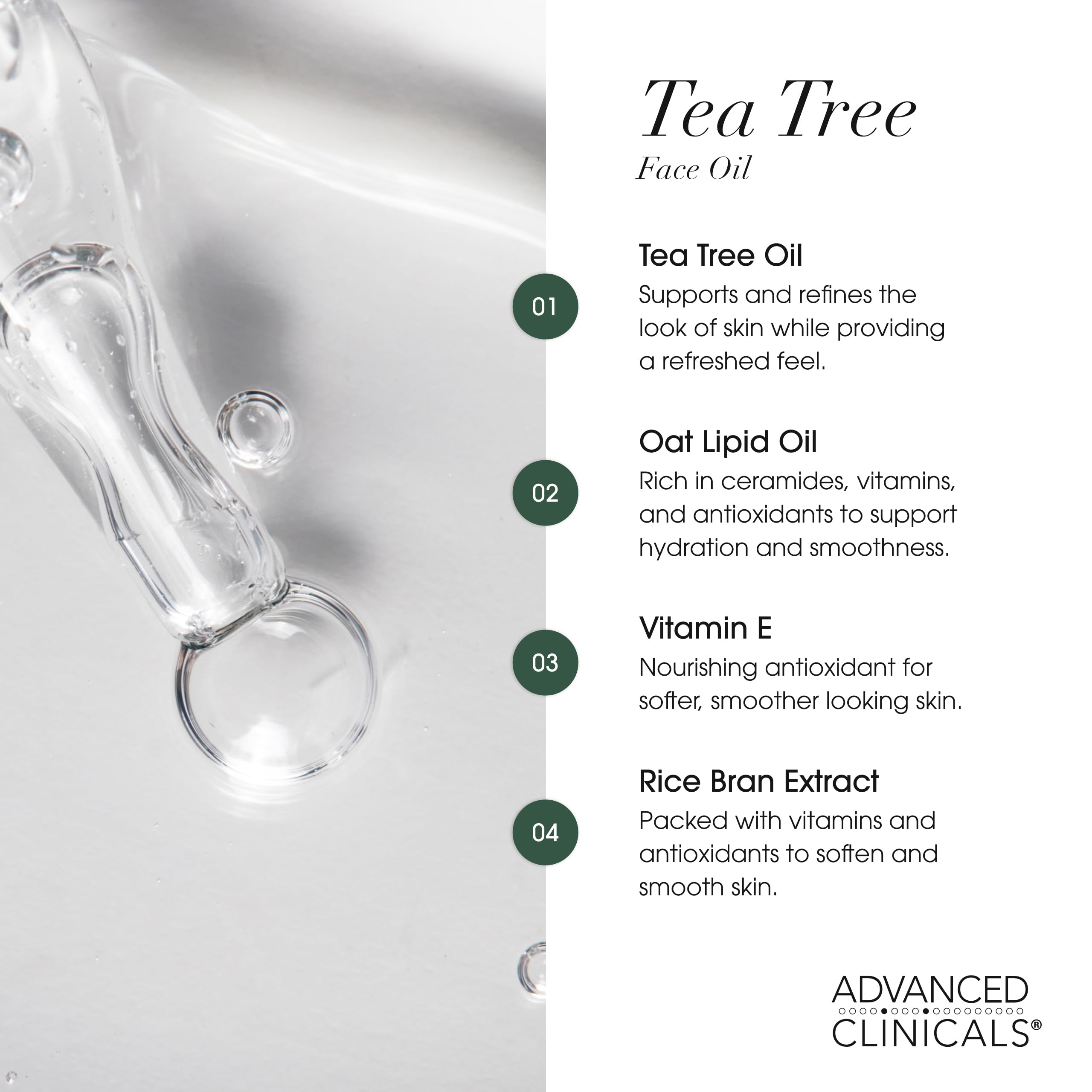 Advanced Clinicals Tea Tree Oil Serum pores close-up reveals refined texture