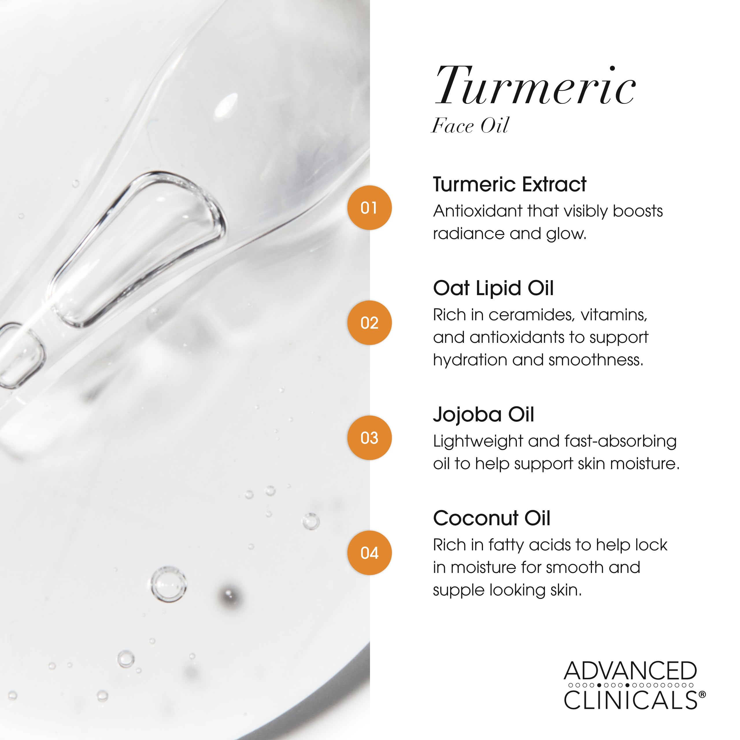 Advanced Clinicals Turmeric Oil Serum applied on the face during routine.