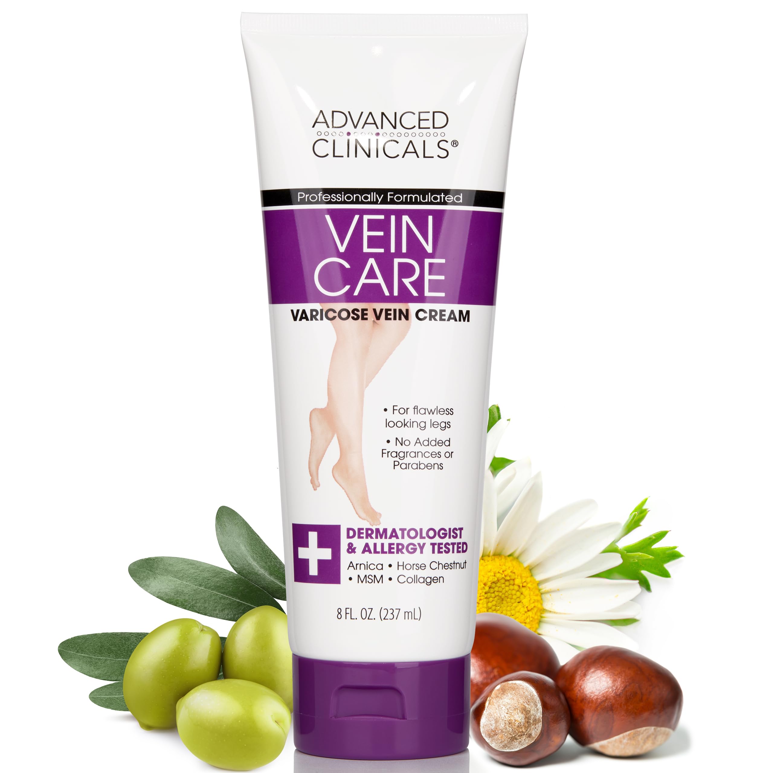 Advanced Clinicals varicose veins cream bottle for leg relief and smoother skin