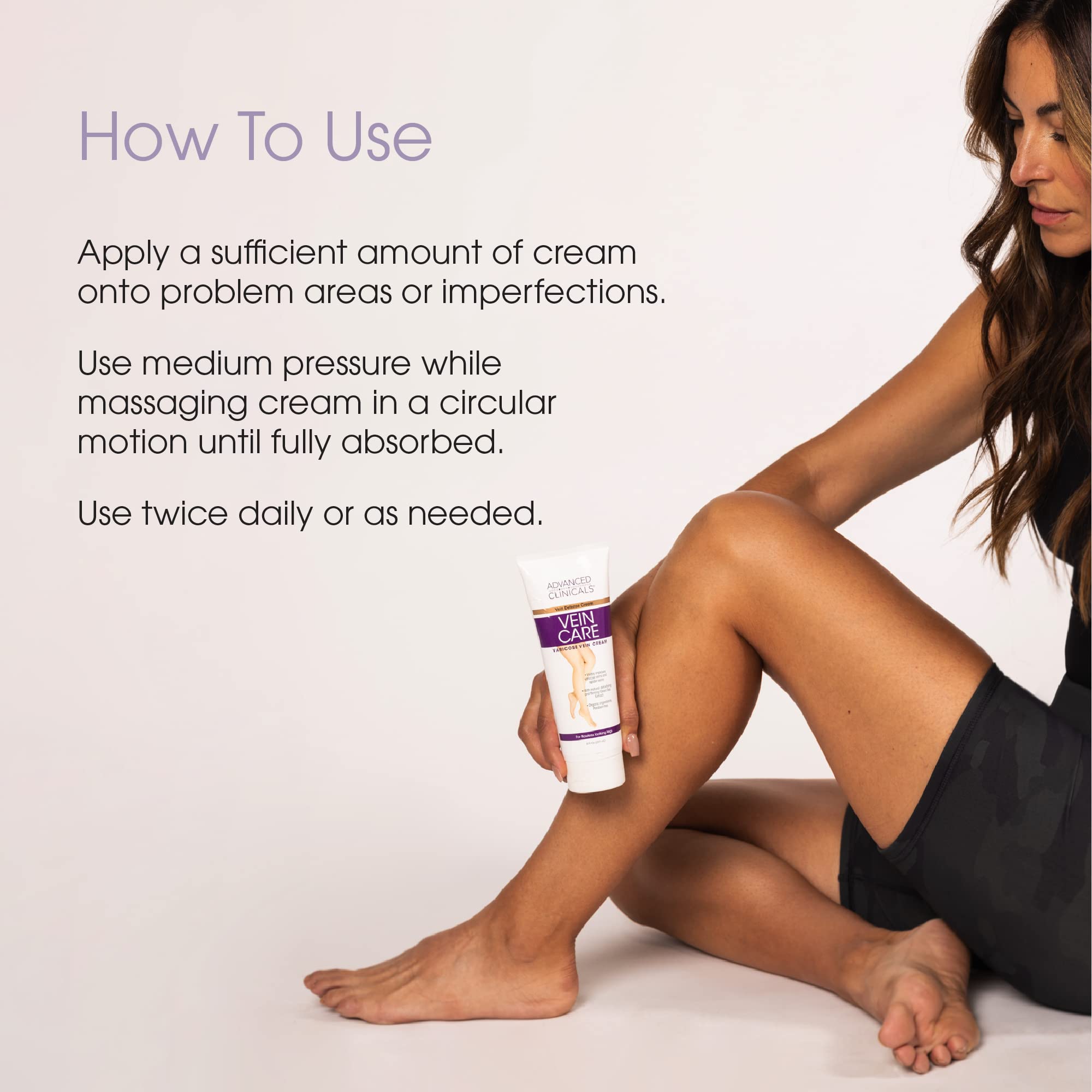 Advanced Clinicals varicose veins cream packaging, USA-made and safe for daily skin use
