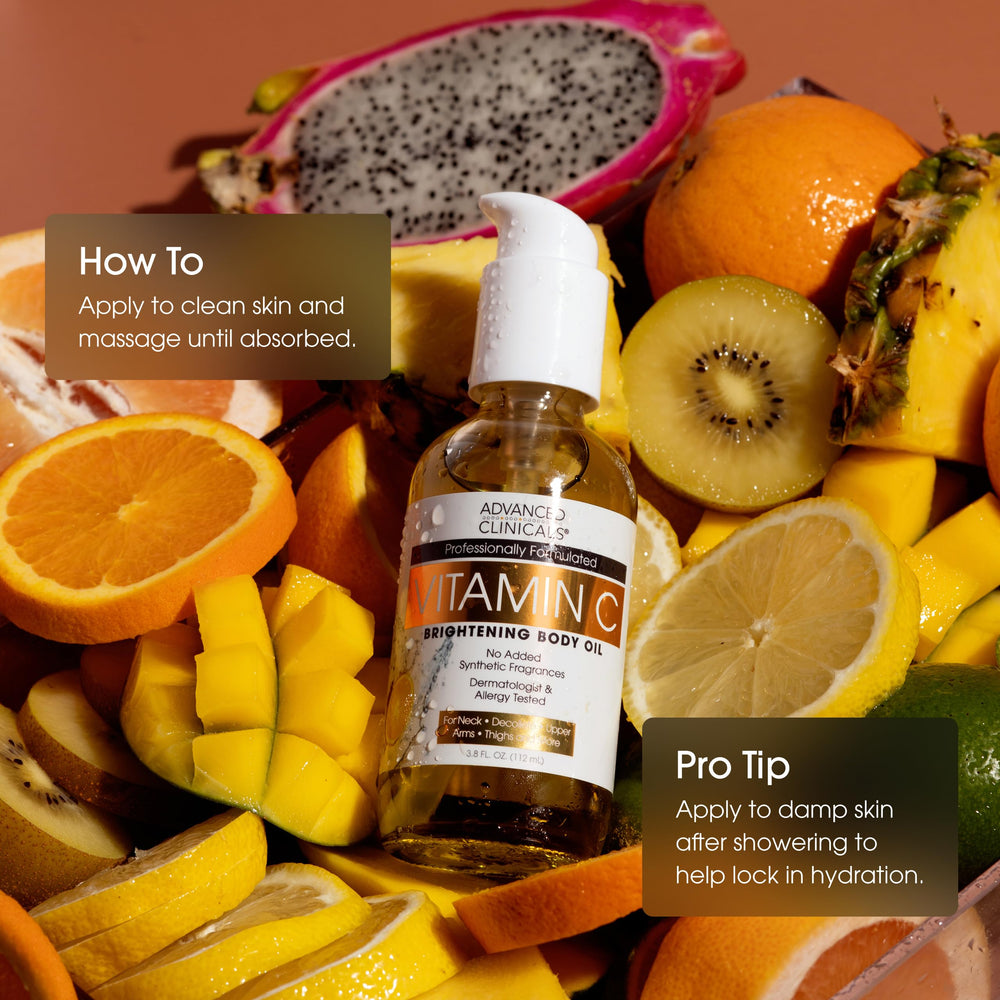 Advanced Clinicals Vitamin C Body Oil suitable for daytime use on skin.