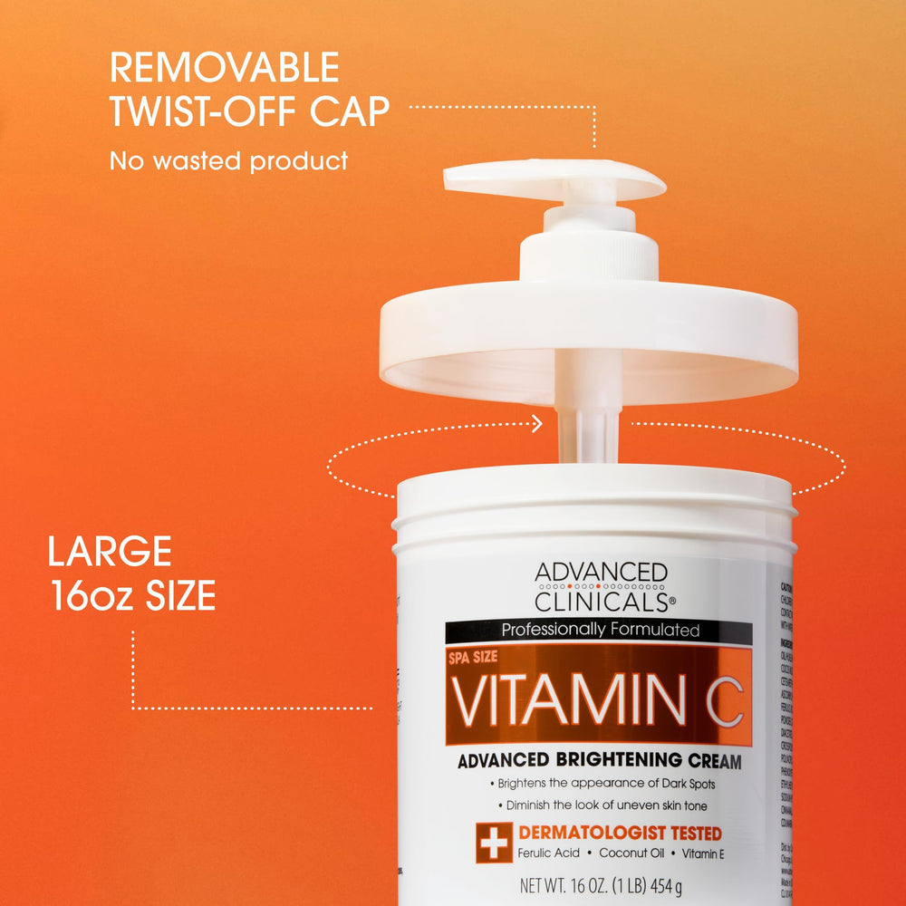 Advanced Clinicals Vitamin C cream jar closeup shows brightening formula.