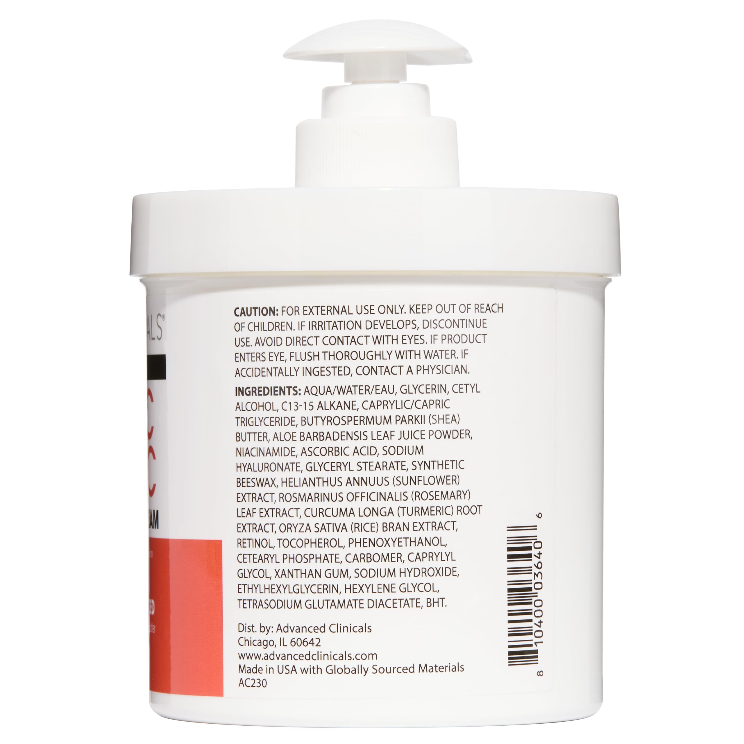 Advanced Clinicals Vitamin C Cream turmeric-ingredients panel highlighting turmeric for firming support.