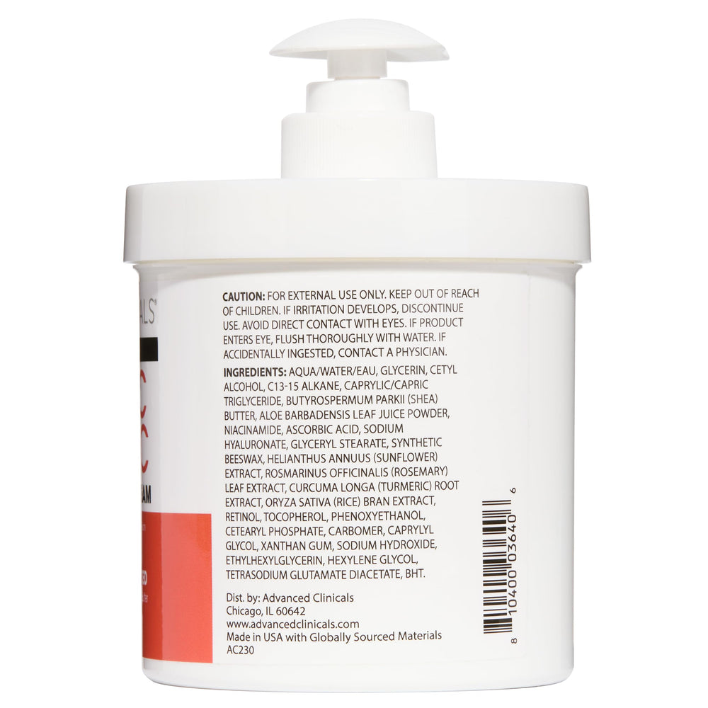 Advanced Clinicals Vitamin C Cream turmeric-ingredients panel highlighting turmeric for firming support.