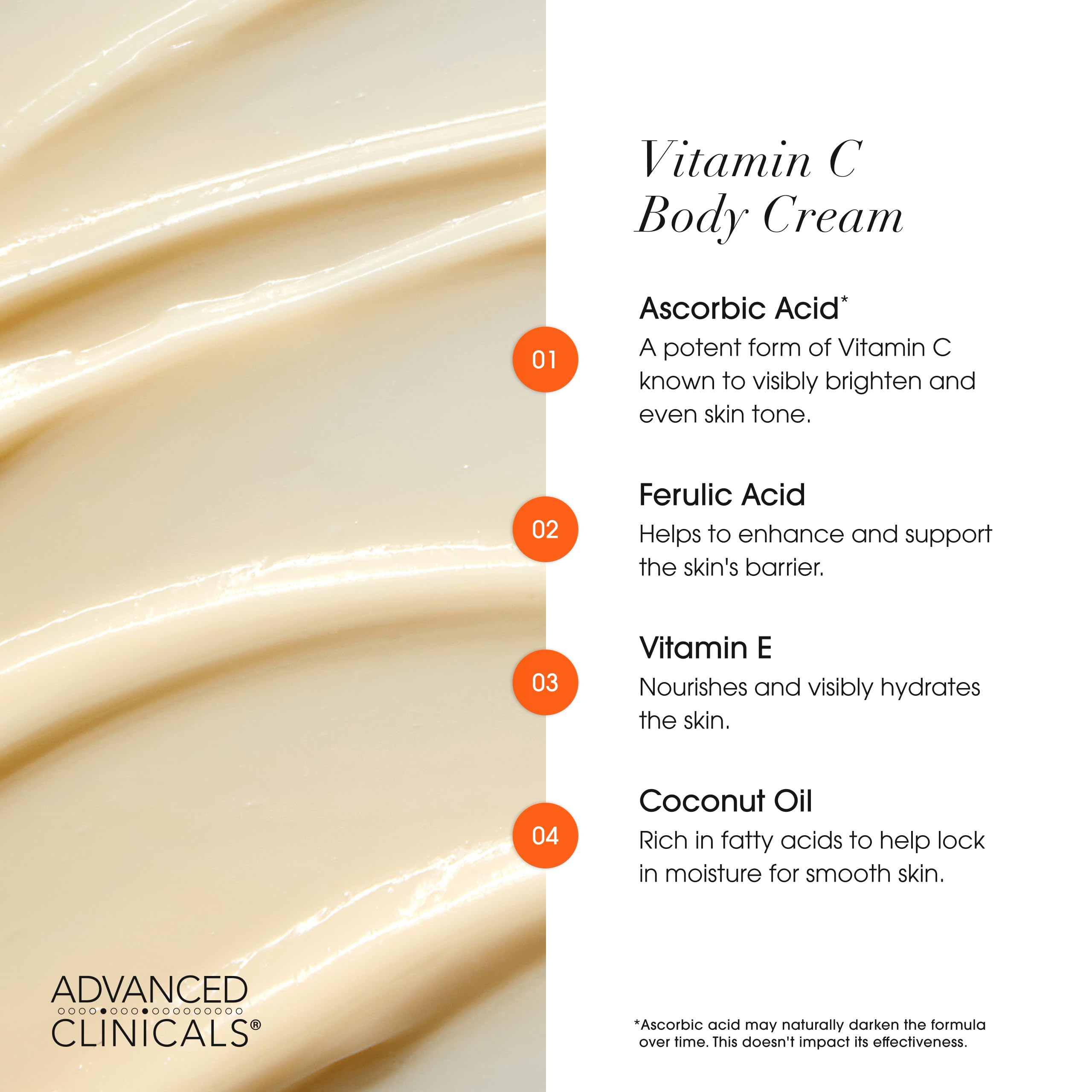 Advanced Clinicals Vitamin C Cream visibly evens uneven skin tone.