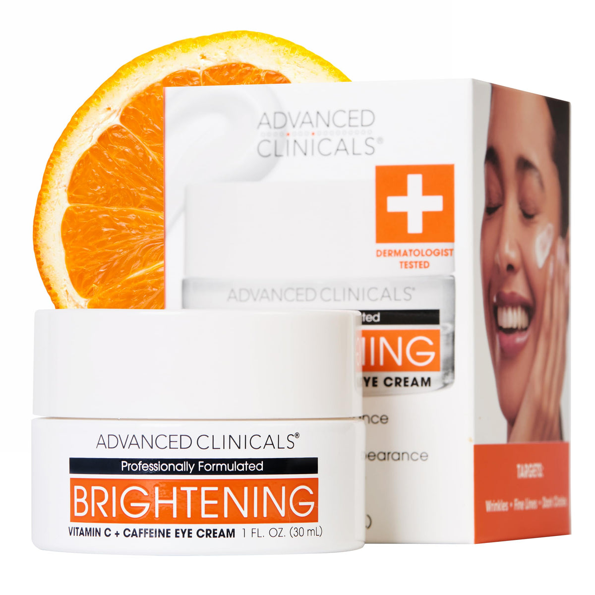 Advanced Clinicals Vitamin C Eye Balm jar closeup shows creamy texture for brighter under-eye