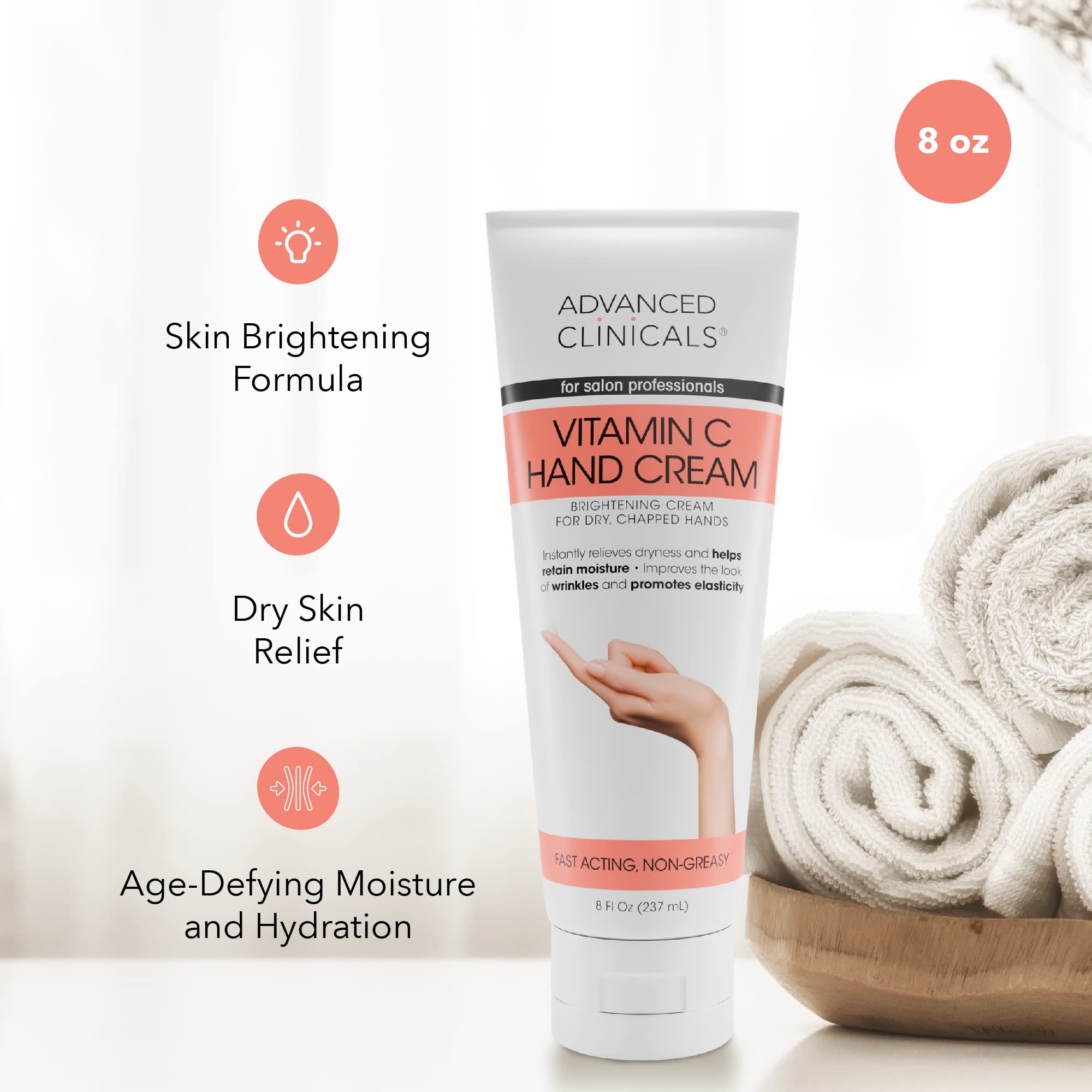 Advanced Clinicals Vitamin C hand lotion texture close up shows hydration