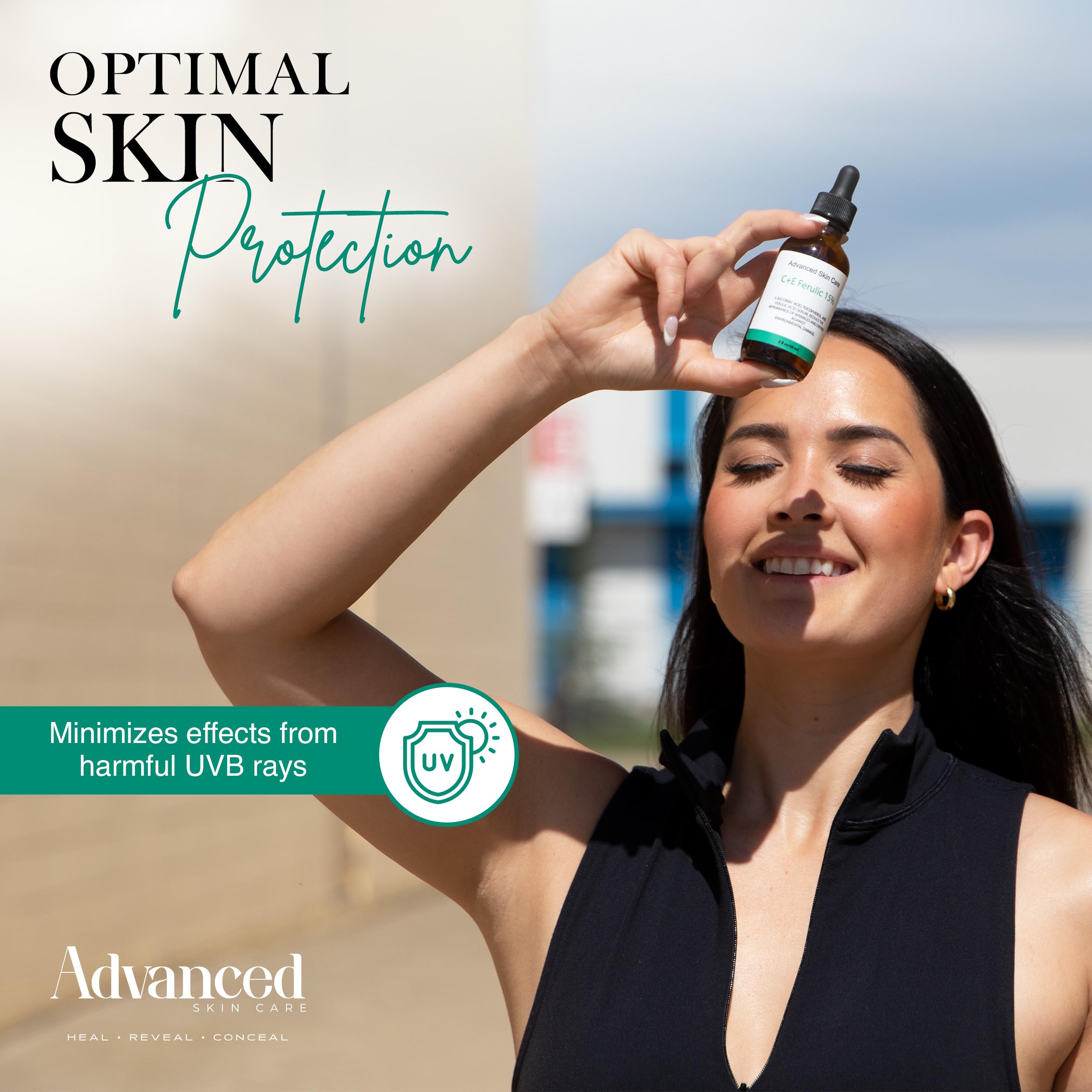 Advanced Skin Care serum applied to the cheek for fast absorption.