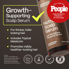 Advanced Trichology NutraM serum label close-up – dermatologist-tested credentials at a glance.