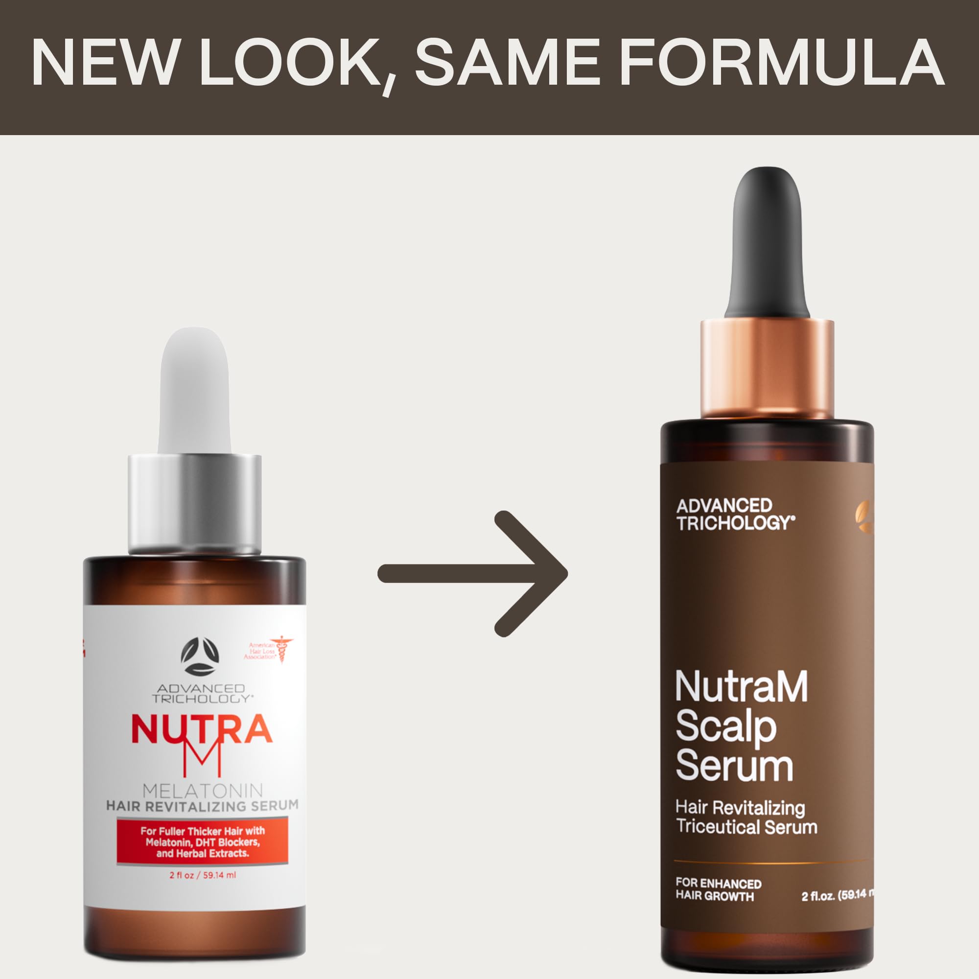 Advanced Trichology NutraM serum on bathroom shelf – fits into daily hair care routine.