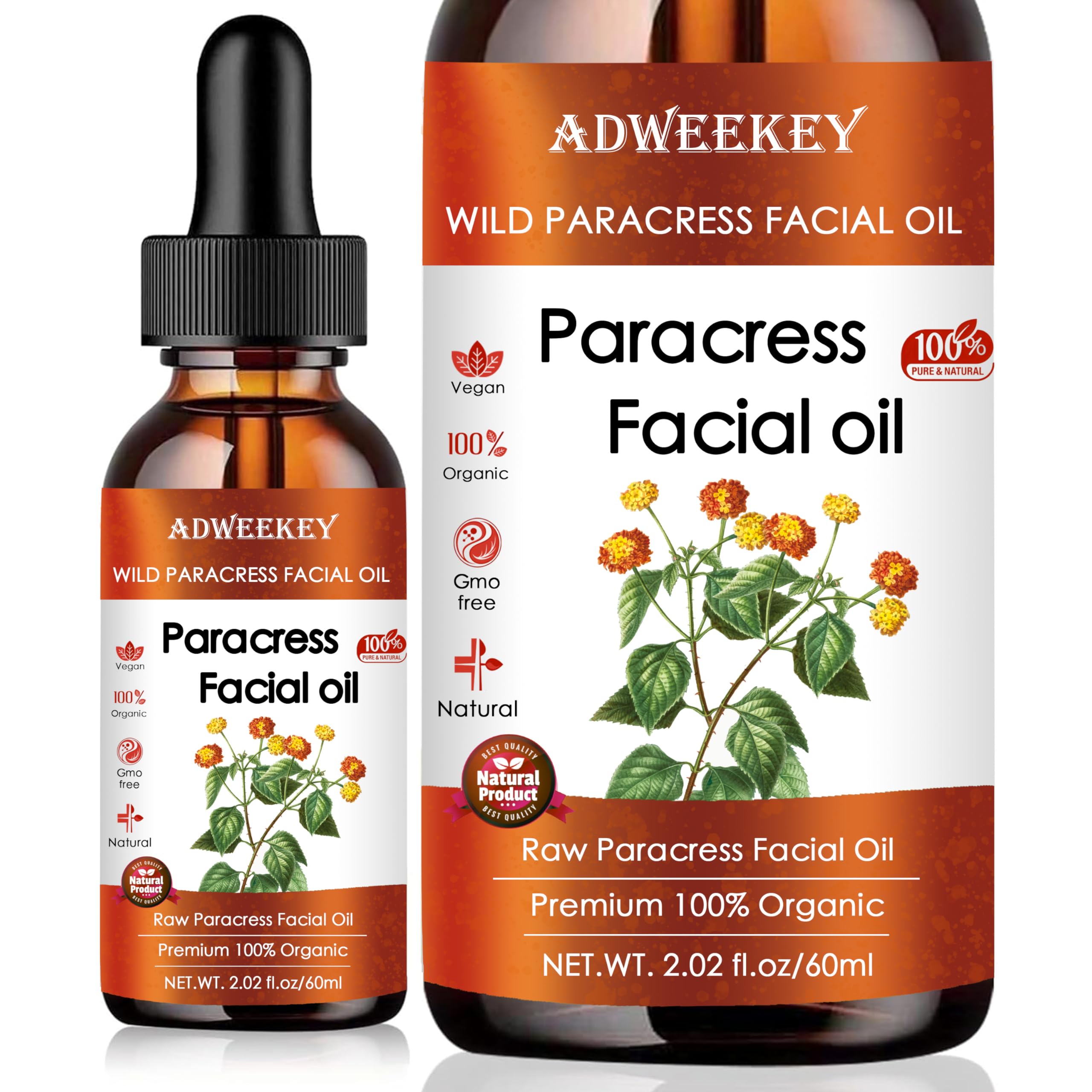 Adweekey Paracress facial oil bottle pour showing lightweight hydration for daytime use