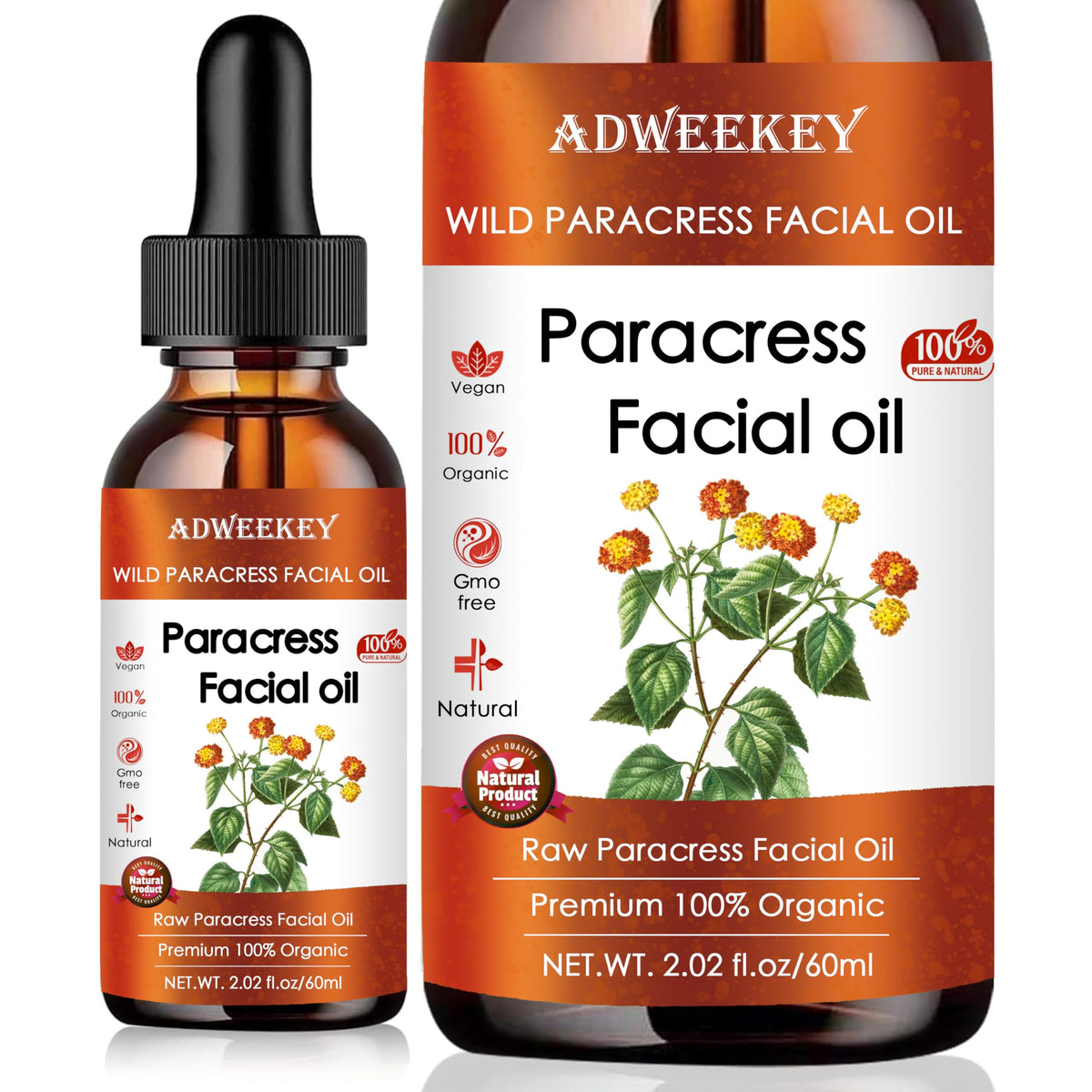 Adweekey Paracress facial oil bottle pour showing lightweight hydration for daytime use