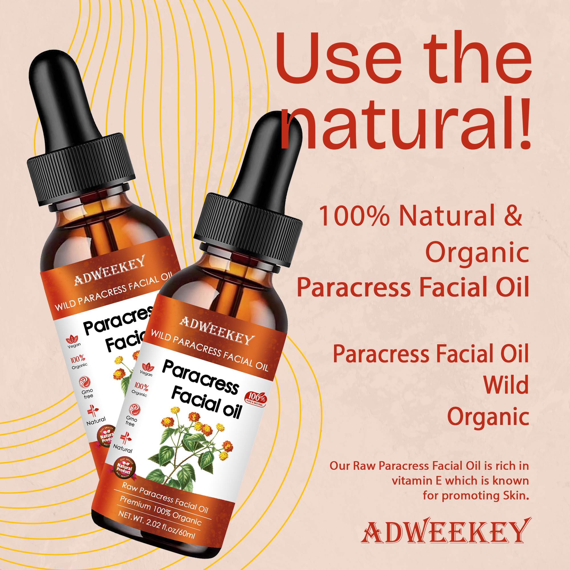 Adweekey Paracress oil close-up drops emphasizing quick absorption and non-sticky feel