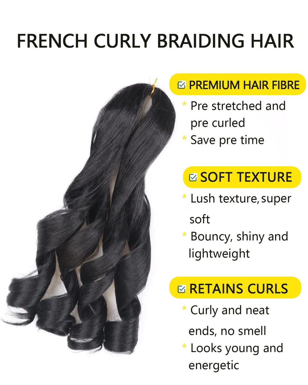 Aeagoo French curl braiding hair with curly ends adds soft volume for box braids.