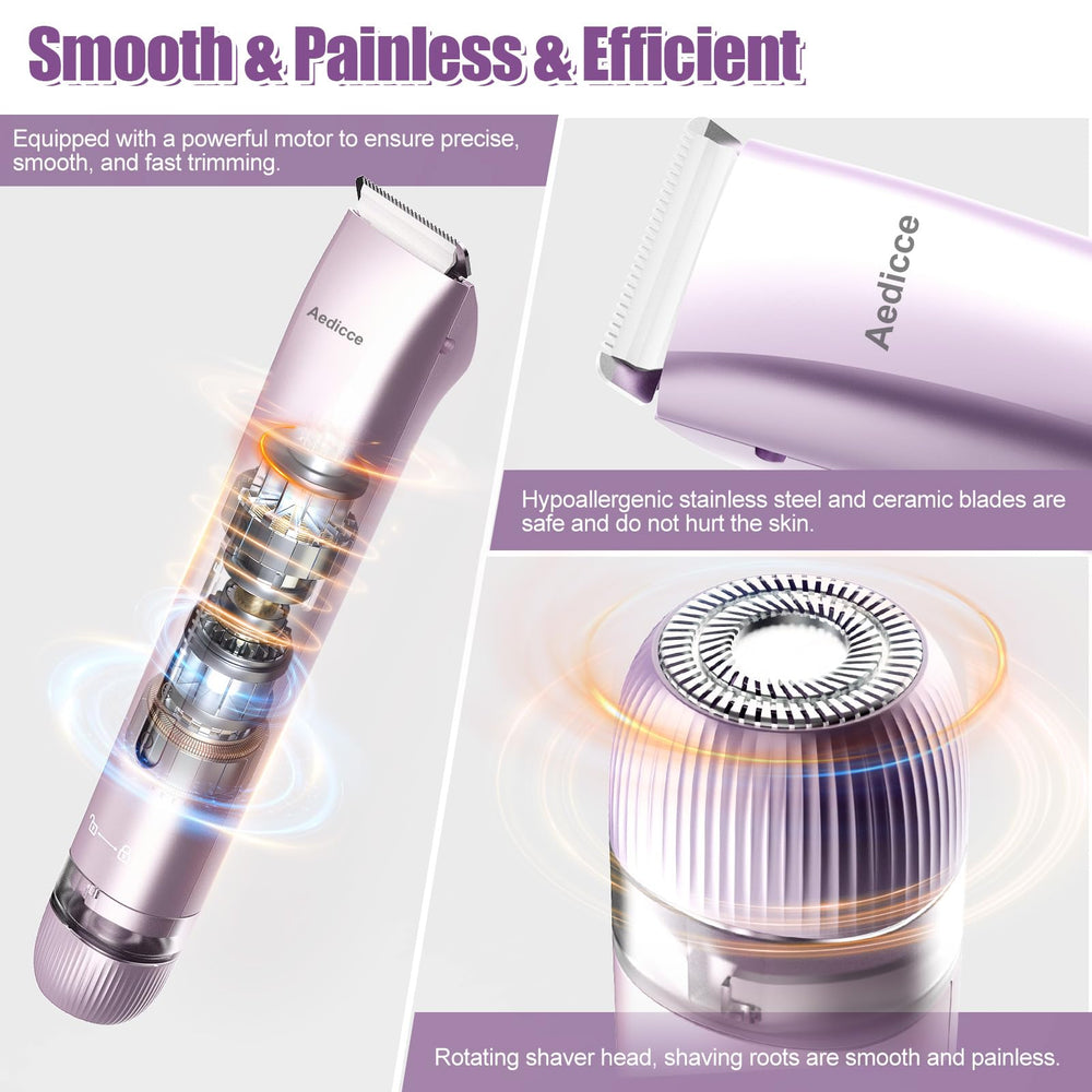 Aedicce ipx7-waterproof bikini-trimmer enables convenient wet and dry shaving.