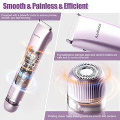 Aedicce ipx7-waterproof bikini-trimmer enables convenient wet and dry shaving.