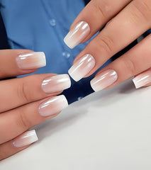 Aegenacess square press-on nails in nude-ombre with glazed finish for instant glam