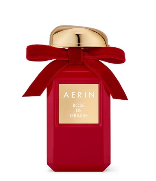 AERIN Rose de Grasse red bow bottle, lends a sophisticated floral mood for special occasions.