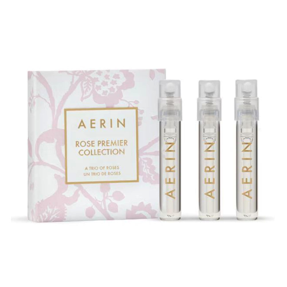 AERIN Rose Premier Collection trio packaging featuring three mini fragrances for gifting