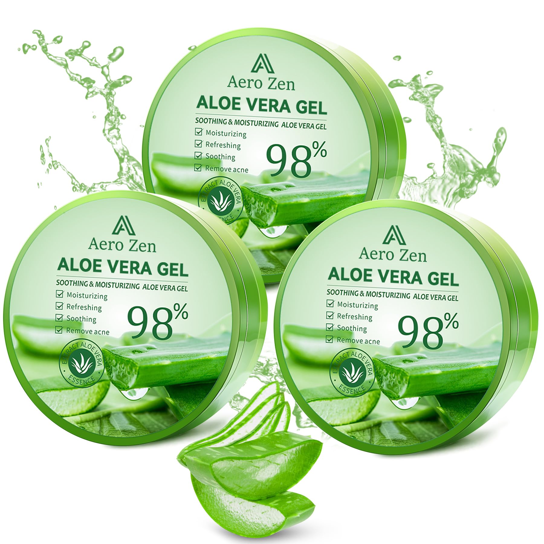 Aero Zen Pure Aloe Gel bottle front, highlighting the 3-pack for deep hydration