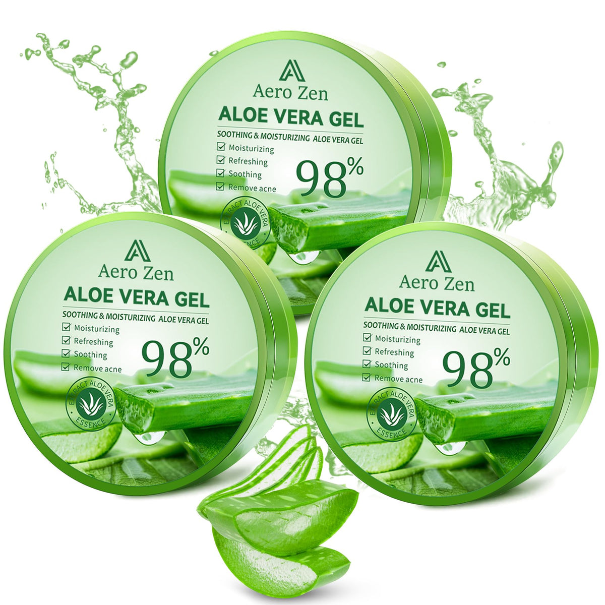 Aero Zen Pure Aloe Gel bottle front, highlighting the 3-pack for deep hydration