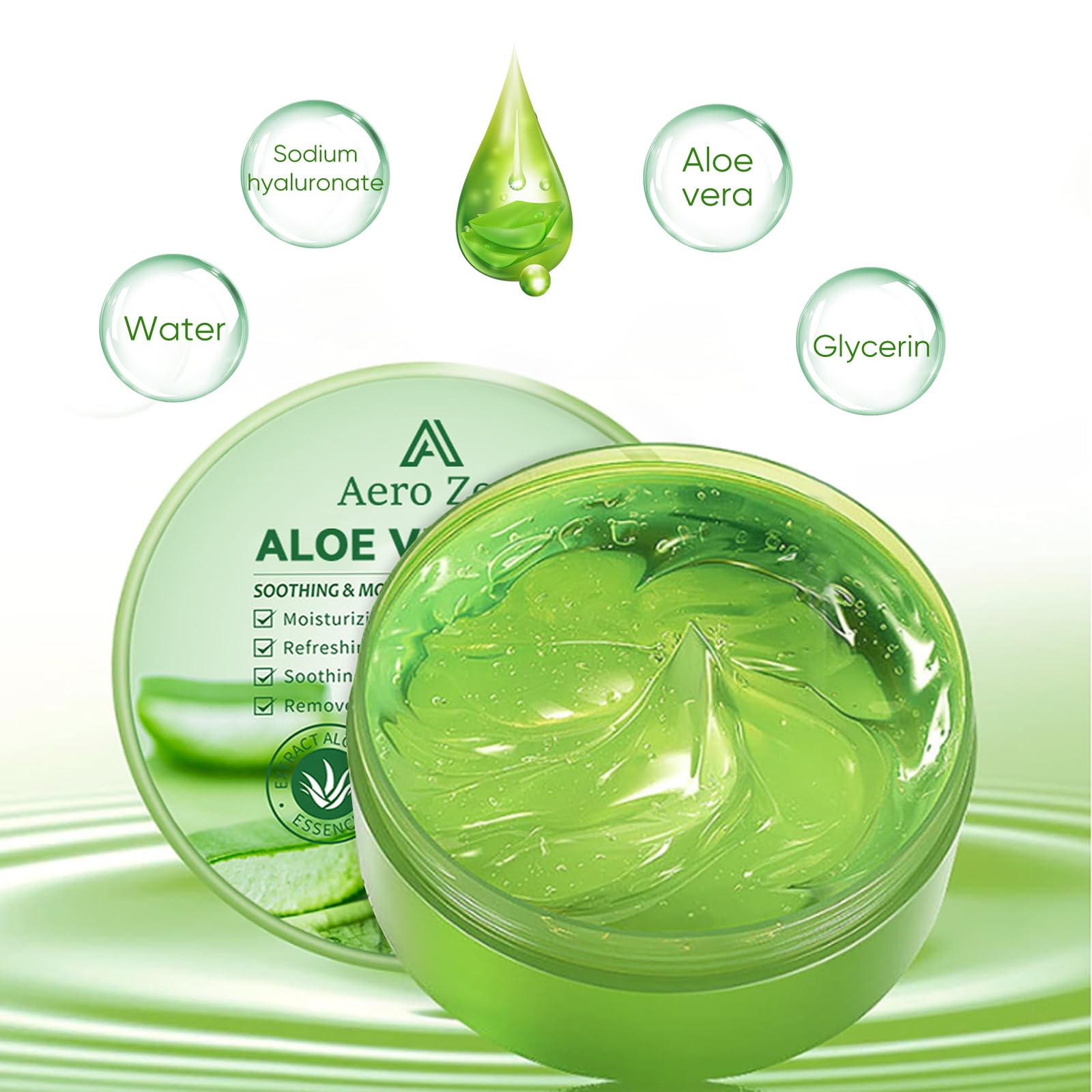Close-up of Aloe Gel texture pouring smoothly for quick absorption