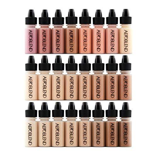 Aeroblend 24 color shade range tubes displayed for skin tone matching